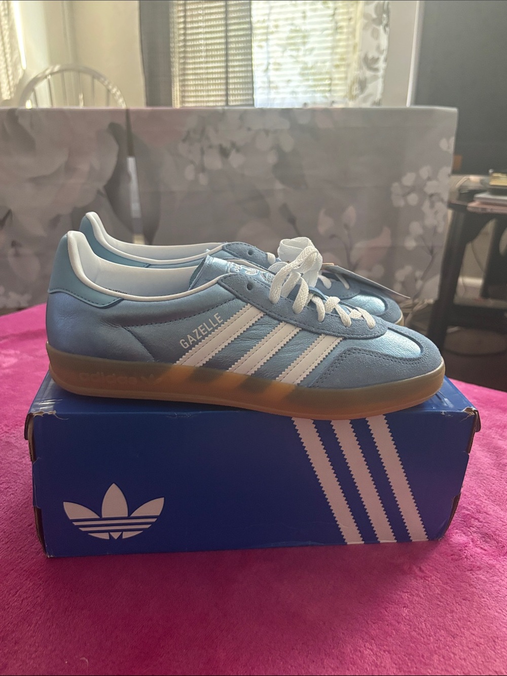 adidas Gazelle Light Blue Suede Sneakers with White Stripes BRAND NEW